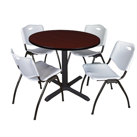 Cain Cain Round Table & Chair Set, Wood, Metal, Plastic Top, Mahogany TB42RNDMH47GY